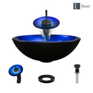Alternate Image for Rene 17" Round Glass Bathroom Sink, Gradient Blue, with Faucet, R5-5008-WF-ABR