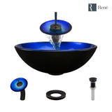 Rene 17" Round Glass Bathroom Sink, Gradient Blue, with Faucet, R5-5008-WF-ABR