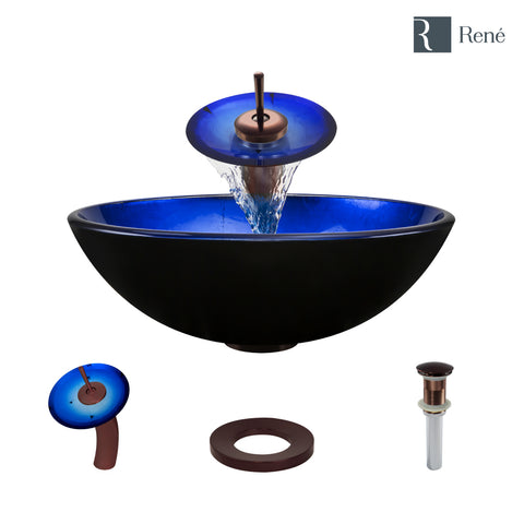 Rene 17" Round Glass Bathroom Sink, Gradient Blue, with Faucet, R5-5008-WF-ORB