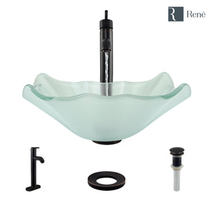 Alternate Image for Rene 17" Specialty Glass Bathroom Sink, Frosted, with Faucet, R5-5011-R9-7001-ABR
