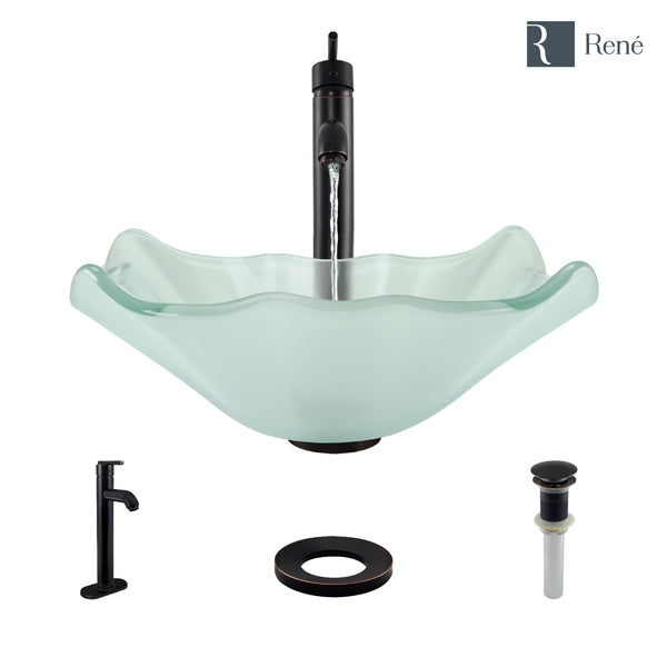 Rene 17" Specialty Glass Bathroom Sink, Frosted, with Faucet, R5-5011-R9-7001-ABR