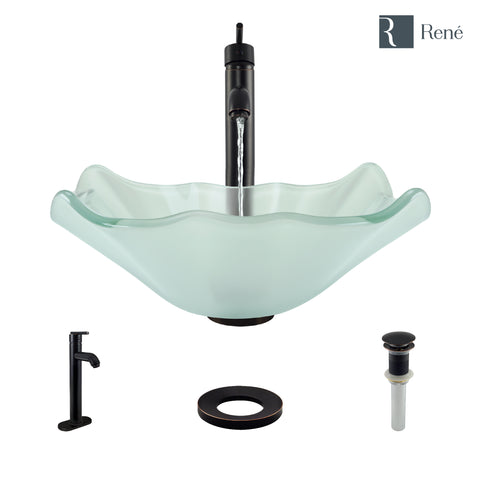 Rene 17" Specialty Glass Bathroom Sink, Frosted, with Faucet, R5-5011-R9-7001-ABR