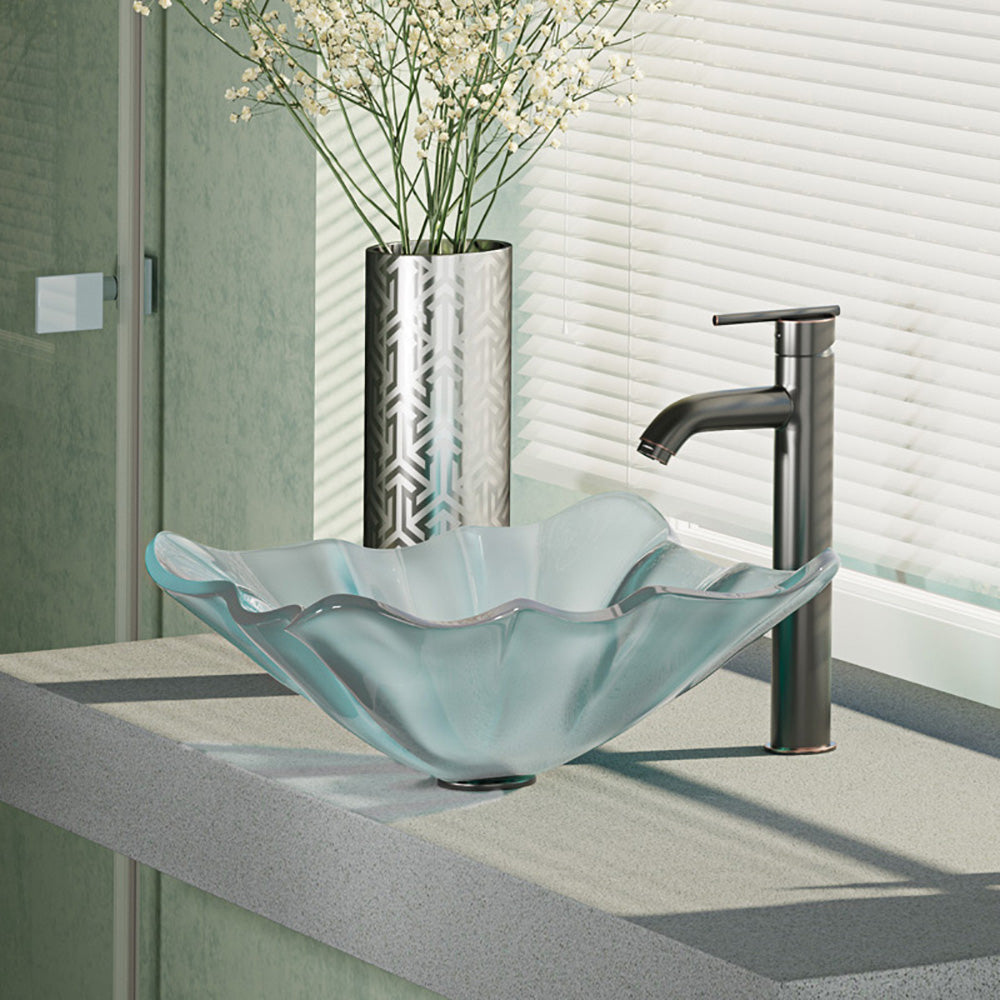 Rene 17" Specialty Glass Bathroom Sink, Frosted, with Faucet, R5-5011-R9-7001-ABR - The Sink Boutique