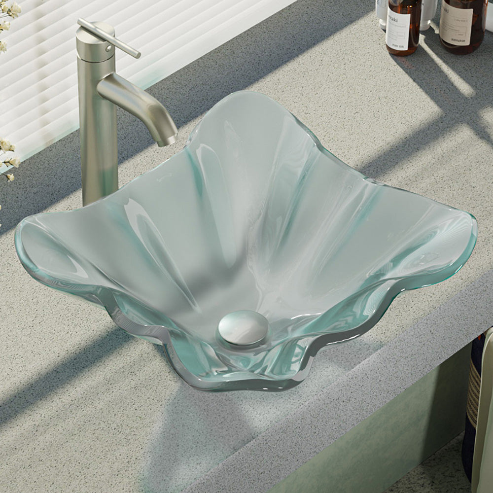 Rene 17" Specialty Glass Bathroom Sink, Frosted, with Faucet, R5-5011-R9-7001-BN - The Sink Boutique
