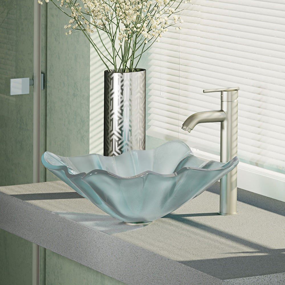 Rene 17" Specialty Glass Bathroom Sink, Frosted, with Faucet, R5-5011-R9-7001-BN - The Sink Boutique