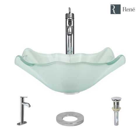 Rene 17" Specialty Glass Bathroom Sink, Frosted, with Faucet, R5-5011-R9-7001-C