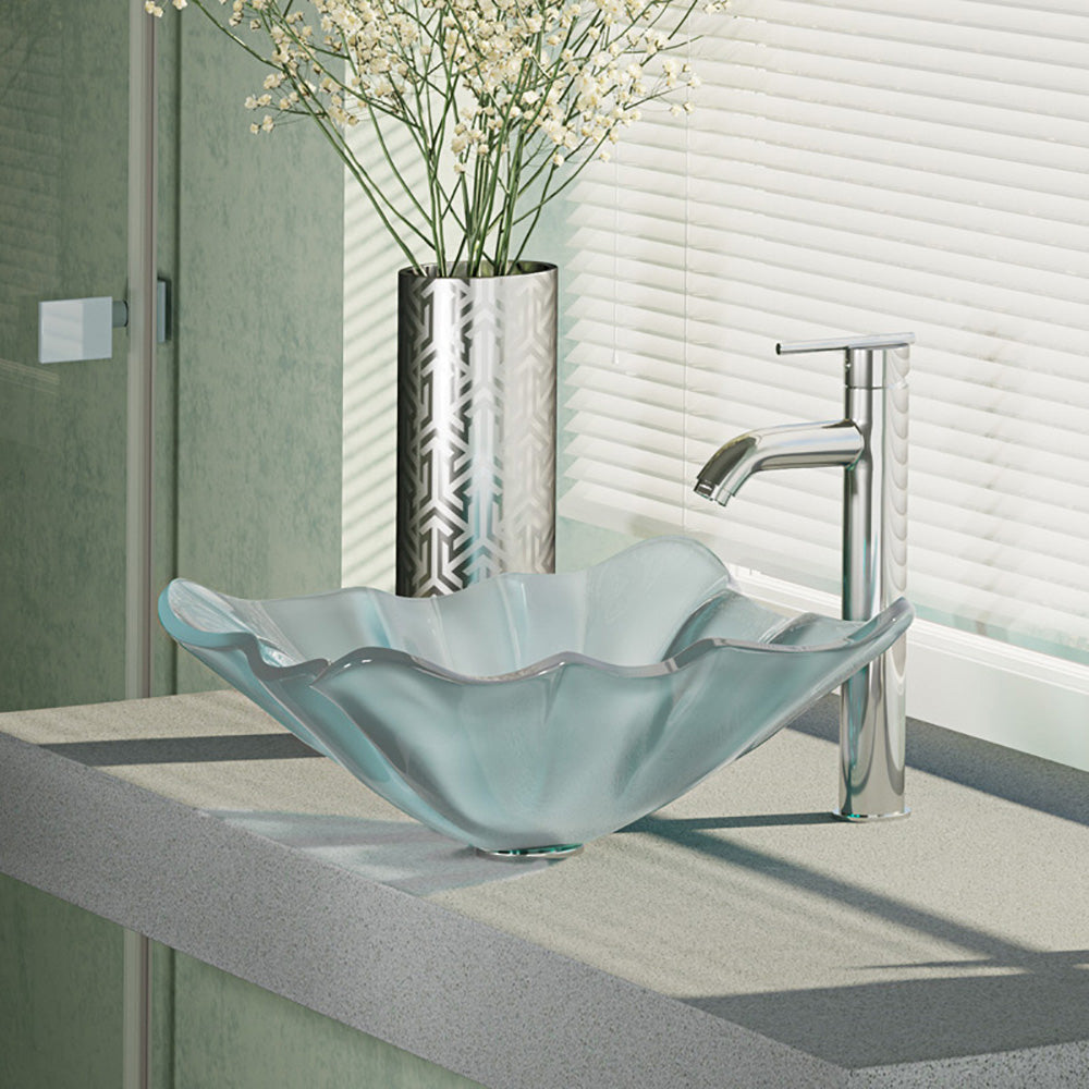 Rene 17" Specialty Glass Bathroom Sink, Frosted, with Faucet, R5-5011-R9-7001-C - The Sink Boutique
