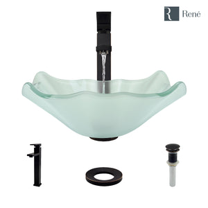 Alternate Image for Rene 17" Specialty Glass Bathroom Sink, Frosted, with Faucet, R5-5011-R9-7003-ABR