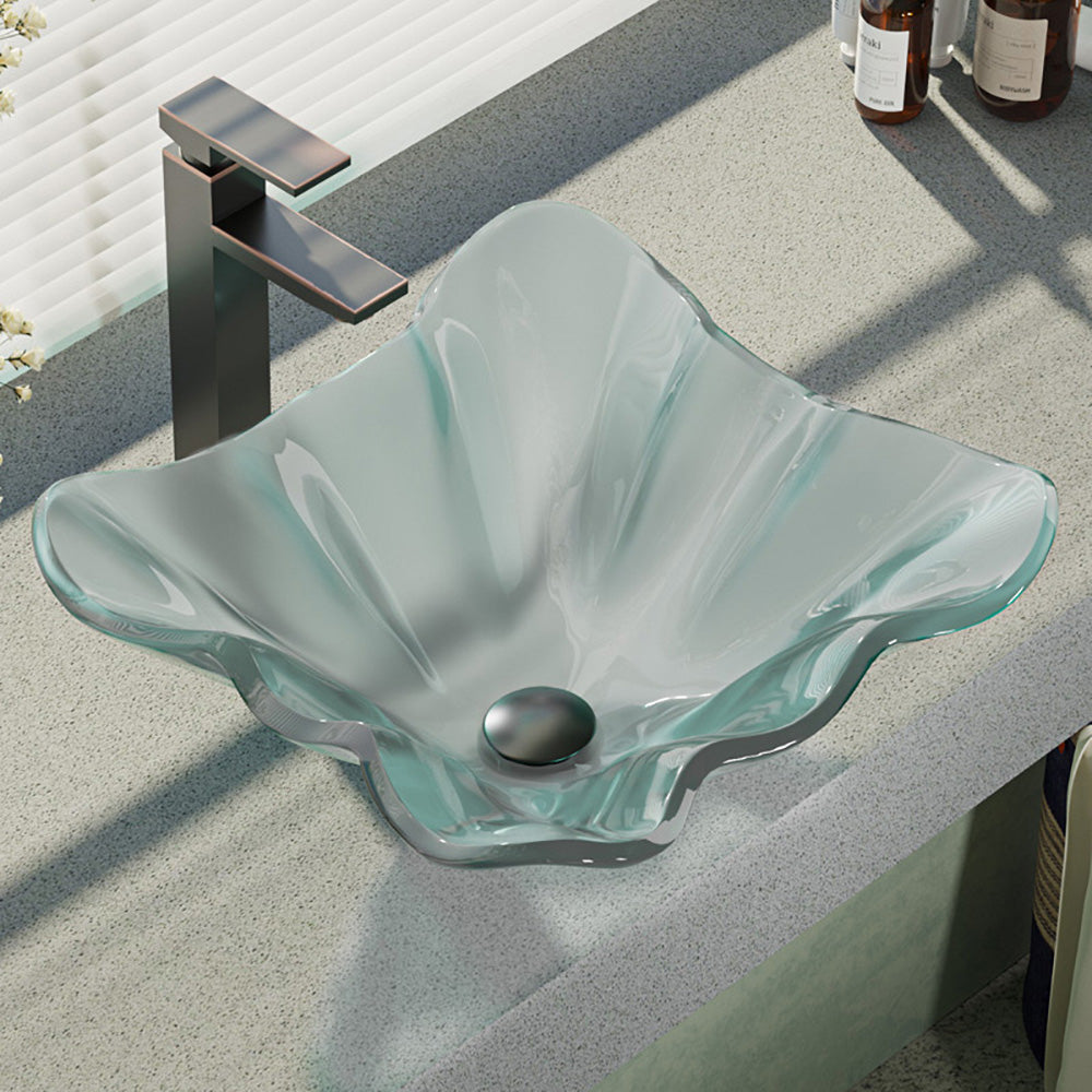 Rene 17" Specialty Glass Bathroom Sink, Frosted, with Faucet, R5-5011-R9-7003-ABR - The Sink Boutique