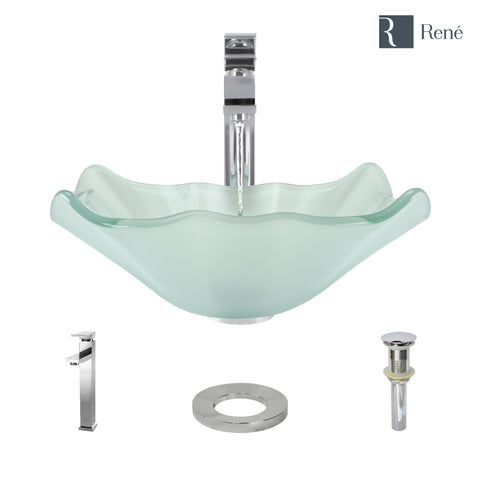 Rene 17" Specialty Glass Bathroom Sink, Frosted, with Faucet, R5-5011-R9-7003-C