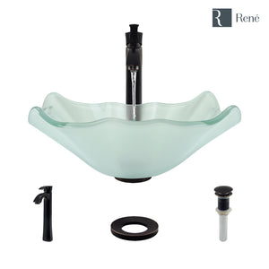 Alternate Image for Rene 17" Specialty Glass Bathroom Sink, Frosted, with Faucet, R5-5011-R9-7006-ABR