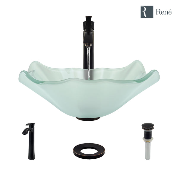 Rene 17" Specialty Glass Bathroom Sink, Frosted, with Faucet, R5-5011-R9-7006-ABR