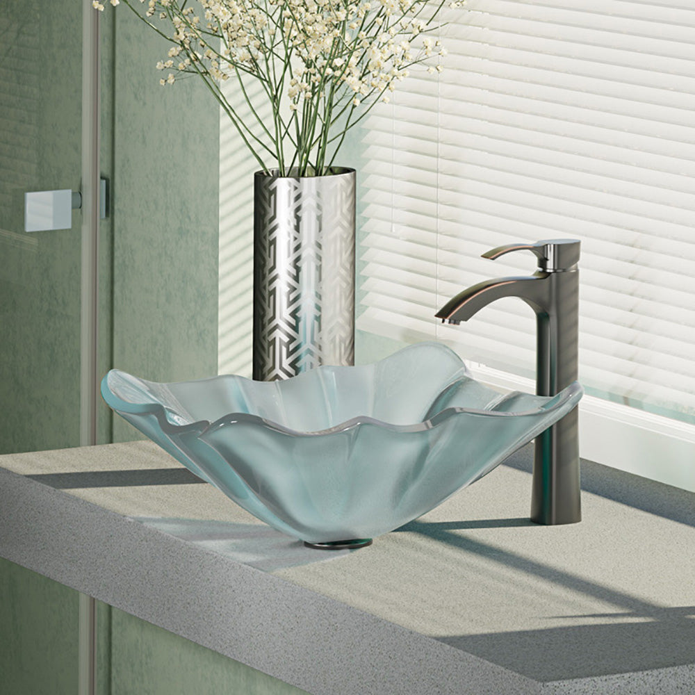 Rene 17" Specialty Glass Bathroom Sink, Frosted, with Faucet, R5-5011-R9-7006-ABR - The Sink Boutique