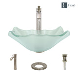 Rene 17" Specialty Glass Bathroom Sink, Frosted, with Faucet, R5-5011-R9-7006-BN