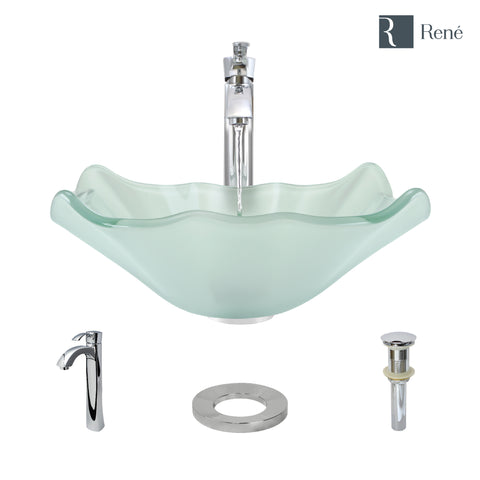 Rene 17" Specialty Glass Bathroom Sink, Frosted, with Faucet, R5-5011-R9-7006-C