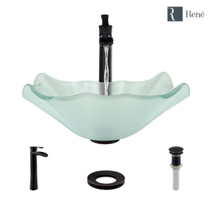 Alternate Image for Rene 17" Specialty Glass Bathroom Sink, Frosted, with Faucet, R5-5011-R9-7007-ABR