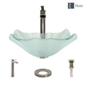 Alternate Image for Rene 17" Specialty Glass Bathroom Sink, Frosted, with Faucet, R5-5011-R9-7007-BN