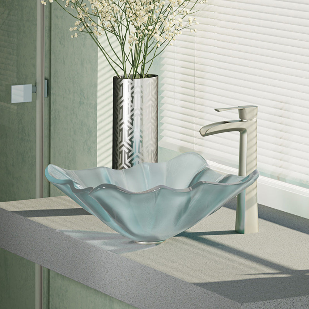 Rene 17" Specialty Glass Bathroom Sink, Frosted, with Faucet, R5-5011-R9-7007-BN - The Sink Boutique