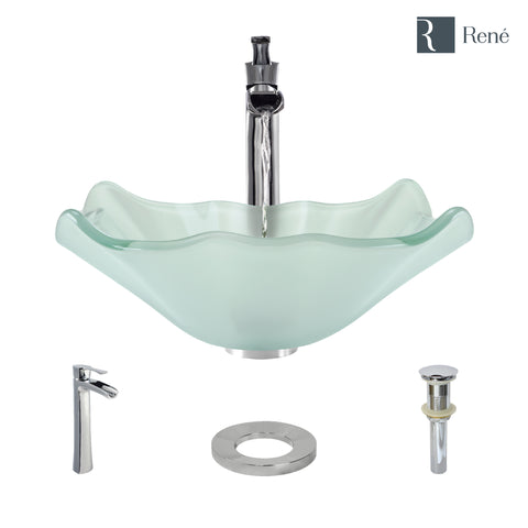 Rene 17" Specialty Glass Bathroom Sink, Frosted, with Faucet, R5-5011-R9-7007-C