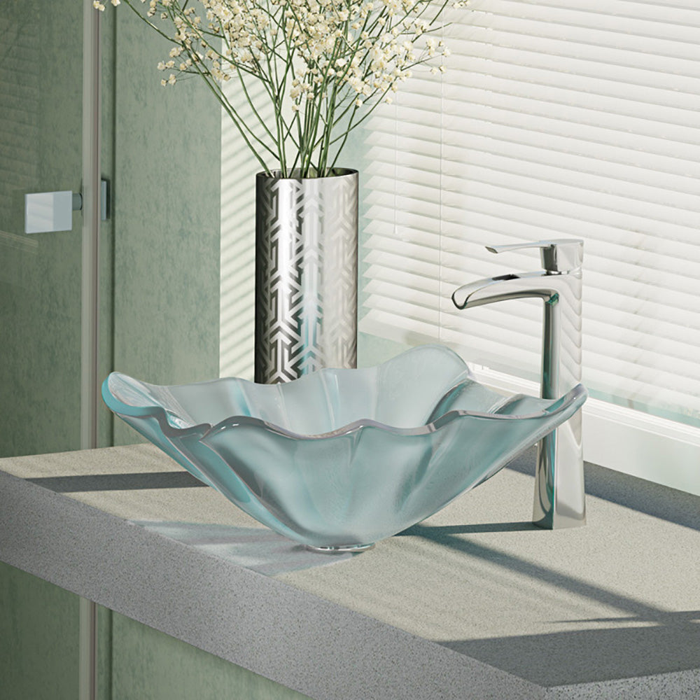 Rene 17" Specialty Glass Bathroom Sink, Frosted, with Faucet, R5-5011-R9-7007-C - The Sink Boutique
