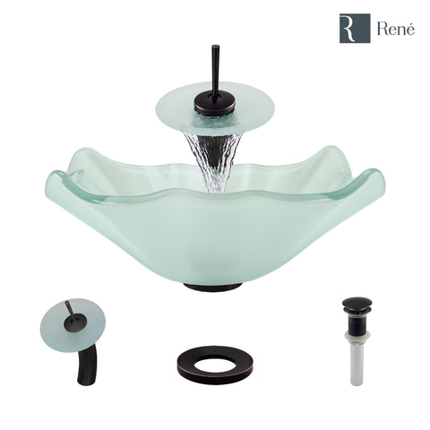 Rene 17" Specialty Glass Bathroom Sink, Frosted, with Faucet, R5-5011-WF-ABR