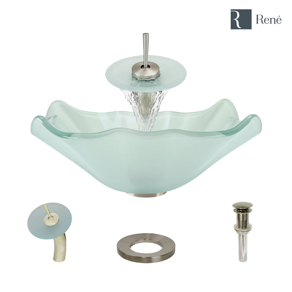 Rene 17" Specialty Glass Bathroom Sink, Frosted, with Faucet, R5-5011-WF-BN