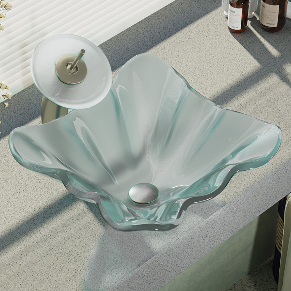 Rene 17" Specialty Glass Bathroom Sink, Frosted, with Faucet, R5-5011-WF-BN - The Sink Boutique