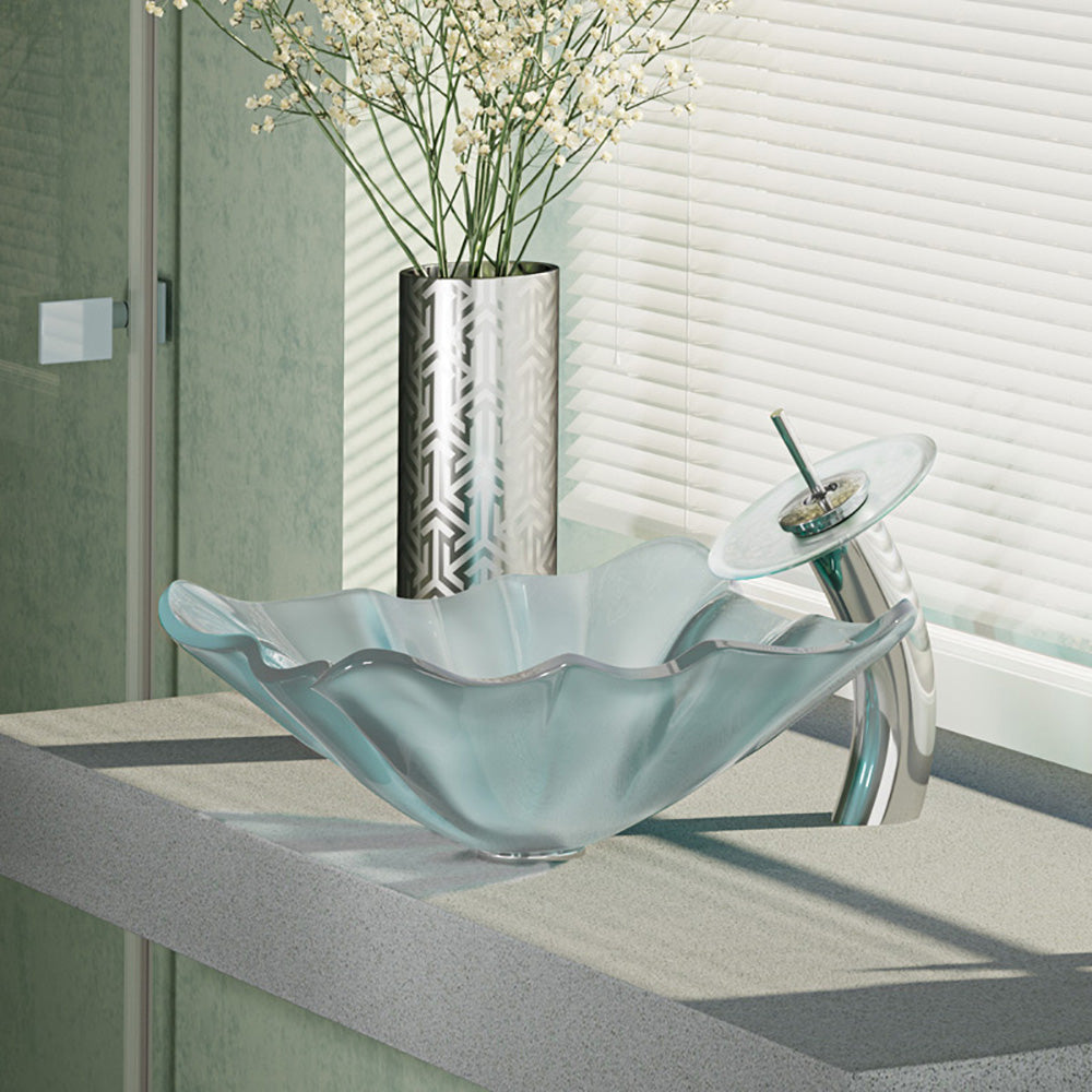 Rene 17" Specialty Glass Bathroom Sink, Frosted, with Faucet, R5-5011-WF-C - The Sink Boutique
