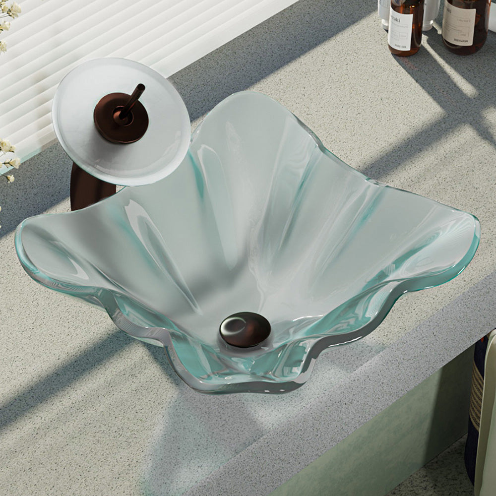 Rene 17" Specialty Glass Bathroom Sink, Frosted, with Faucet, R5-5011-WF-ORB - The Sink Boutique
