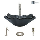 Rene 17" Specialty Glass Bathroom Sink, Smoky Black, with Faucet, R5-5012-R9-7001-BN