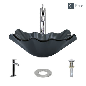 Alternate Image for Rene 17" Specialty Glass Bathroom Sink, Smoky Black, with Faucet, R5-5012-R9-7001-C