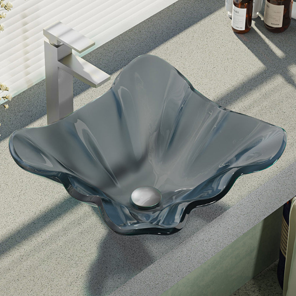 Rene 17" Specialty Glass Bathroom Sink, Smoky Black, with Faucet, R5-5012-R9-7003-BN - The Sink Boutique