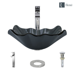 Alternate Image for Rene 17" Specialty Glass Bathroom Sink, Smoky Black, with Faucet, R5-5012-R9-7003-C
