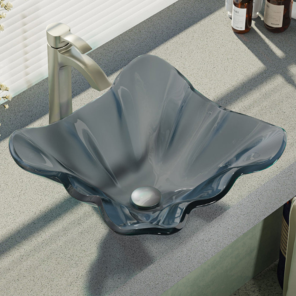 Rene 17" Specialty Glass Bathroom Sink, Smoky Black, with Faucet, R5-5012-R9-7006-BN - The Sink Boutique