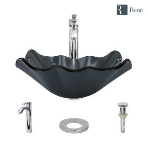 Alternate Image for Rene 17" Specialty Glass Bathroom Sink, Smoky Black, with Faucet, R5-5012-R9-7006-C