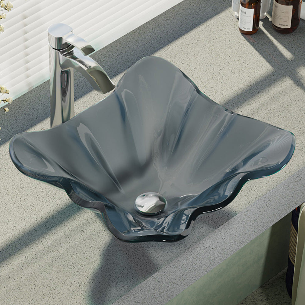 Rene 17" Specialty Glass Bathroom Sink, Smoky Black, with Faucet, R5-5012-R9-7006-C - The Sink Boutique
