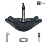 Rene 17" Specialty Glass Bathroom Sink, Smoky Black, with Faucet, R5-5012-R9-7007-BN