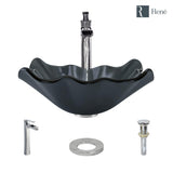 Rene 17" Specialty Glass Bathroom Sink, Smoky Black, with Faucet, R5-5012-R9-7007-C