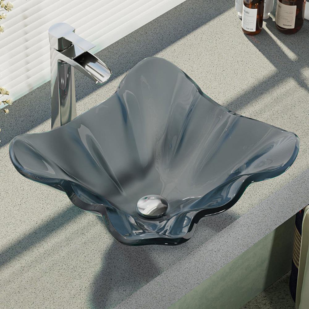 Rene 17" Specialty Glass Bathroom Sink, Smoky Black, with Faucet, R5-5012-R9-7007-C - The Sink Boutique