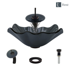 Alternate Image for Rene 17" Specialty Glass Bathroom Sink, Smoky Black, with Faucet, R5-5012-WF-ABR