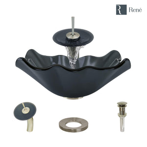 Alternate Image for Rene 17" Specialty Glass Bathroom Sink, Smoky Black, with Faucet, R5-5012-WF-BN