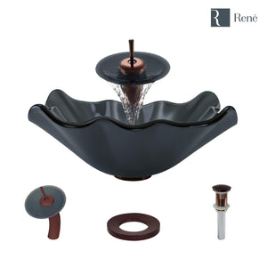Alternate Image for Rene 17" Specialty Glass Bathroom Sink, Smoky Black, with Faucet, R5-5012-WF-ORB