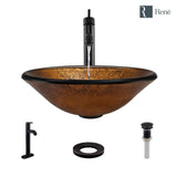 Rene 18" Round Glass Bathroom Sink, Orange Gold Foil, with Faucet, R5-5013-R9-7001-ABR