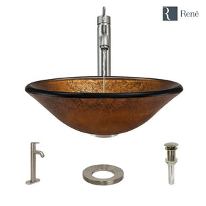 Alternate Image for Rene 18" Round Glass Bathroom Sink, Orange Gold Foil, with Faucet, R5-5013-R9-7001-BN