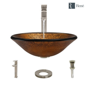 Alternate Image for Rene 18" Round Glass Bathroom Sink, Orange Gold Foil, with Faucet, R5-5013-R9-7003-BN