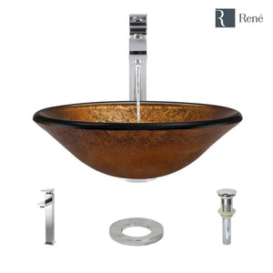 Alternate Image for Rene 18" Round Glass Bathroom Sink, Orange Gold Foil, with Faucet, R5-5013-R9-7003-C