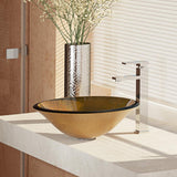 Rene 18" Round Glass Bathroom Sink, Orange Gold Foil, with Faucet, R5-5013-R9-7003-C - The Sink Boutique