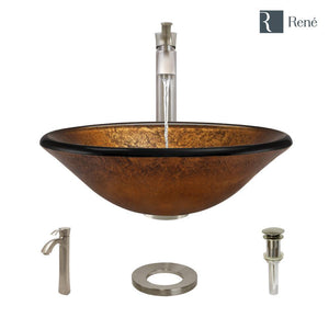 Alternate Image for Rene 18" Round Glass Bathroom Sink, Orange Gold Foil, with Faucet, R5-5013-R9-7006-BN