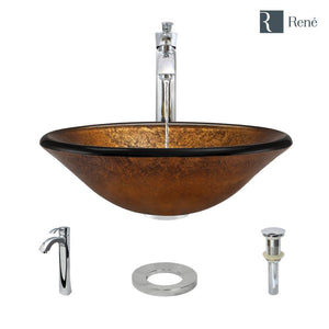 Alternate Image for Rene 18" Round Glass Bathroom Sink, Orange Gold Foil, with Faucet, R5-5013-R9-7006-C