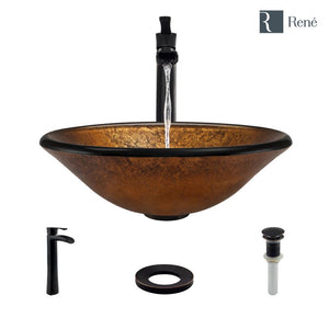 Alternate Image for Rene 18" Round Glass Bathroom Sink, Orange Gold Foil, with Faucet, R5-5013-R9-7007-ABR